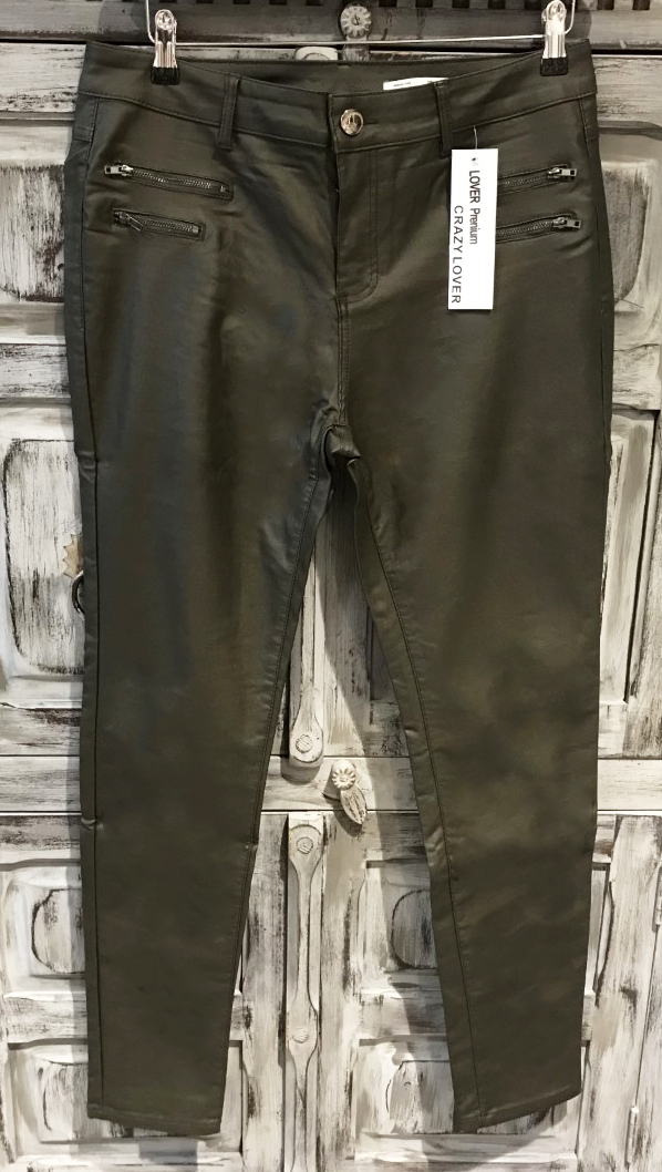Broek crazy lover coated hoge taille 114T-G groen – By Anouschka