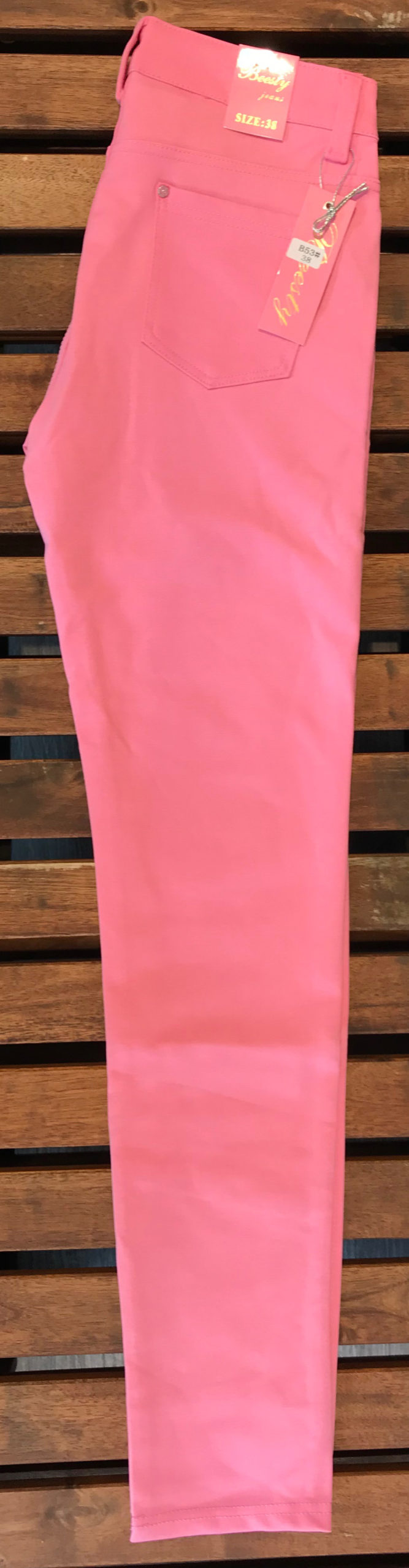 Broek beesty B53 hoge taille skinny roze – By Anouschka