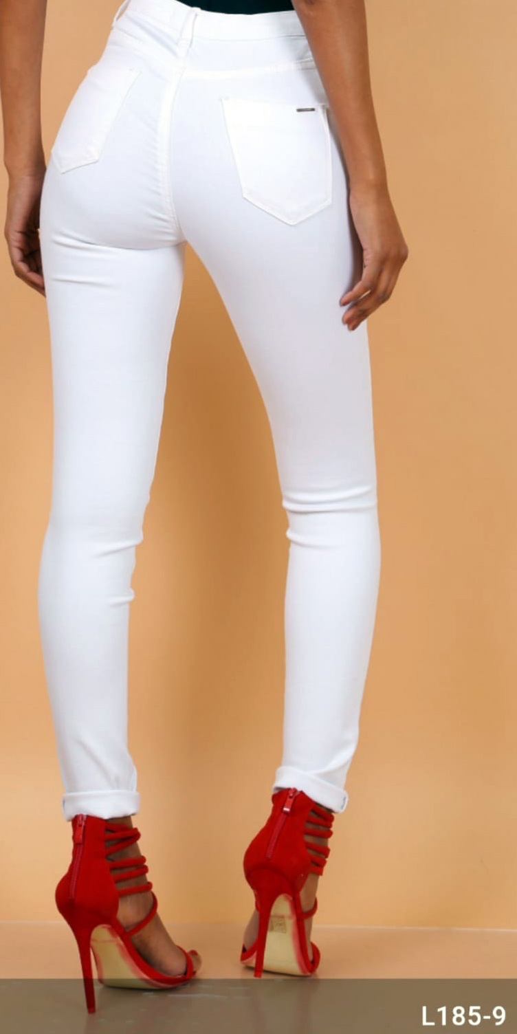 Broek Toxik3 L185 9 hoge taille skinny wit