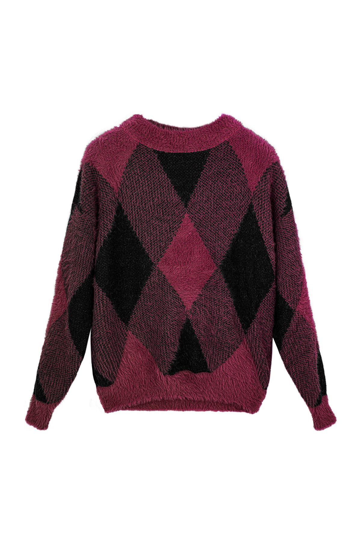 Trui fluffy Suze ruit print wijnrood zwart
