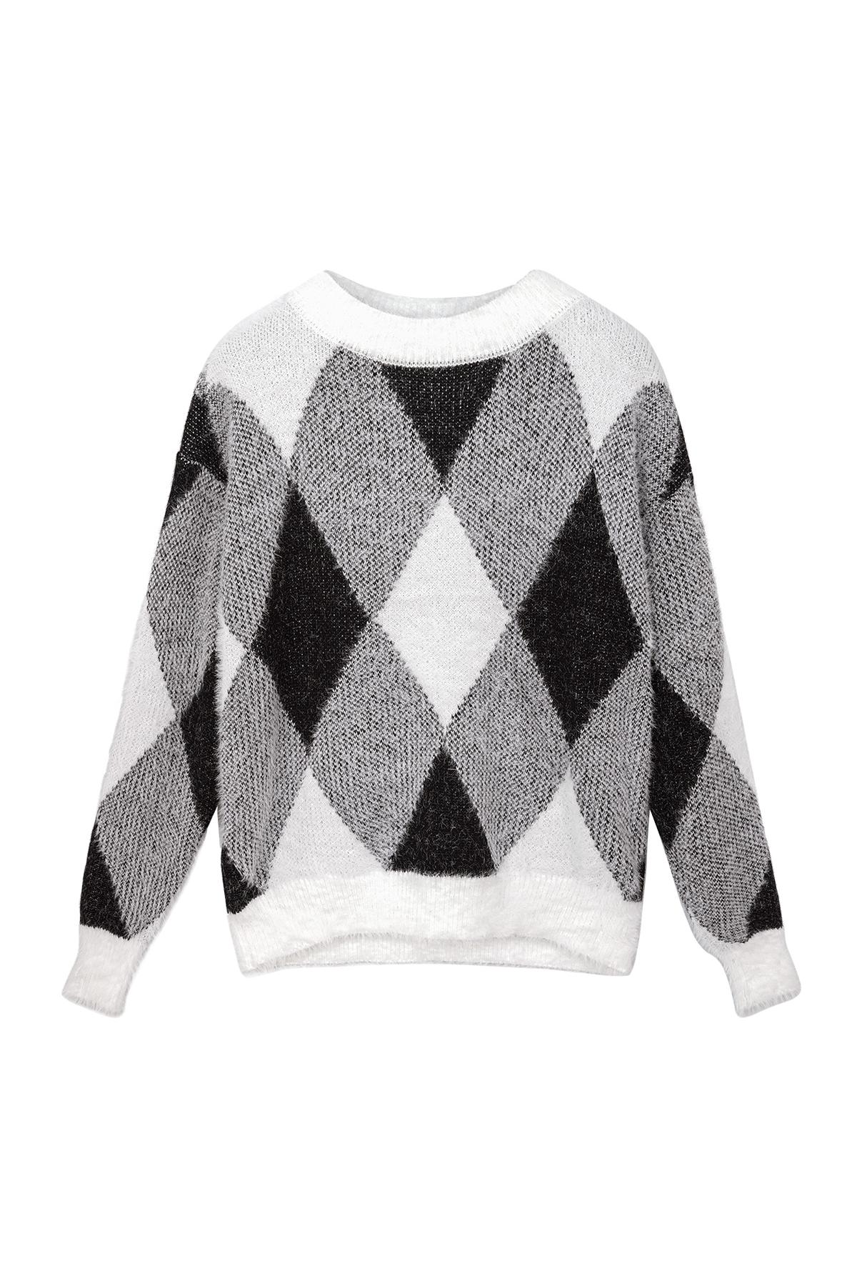 Trui fluffy Suze ruit print wit zwart